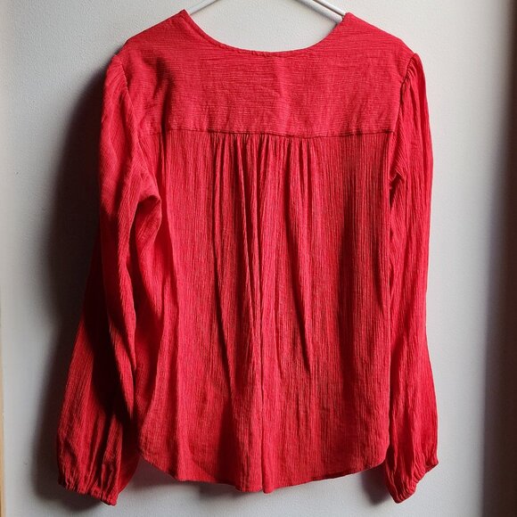 Free People Bright Red/Orange V-Neck Crossover Blouse Size Medium - Picture 16 of 16